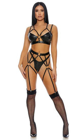 Black Thats My Spot Cheetah Print Three Piece Lingerie Areous
